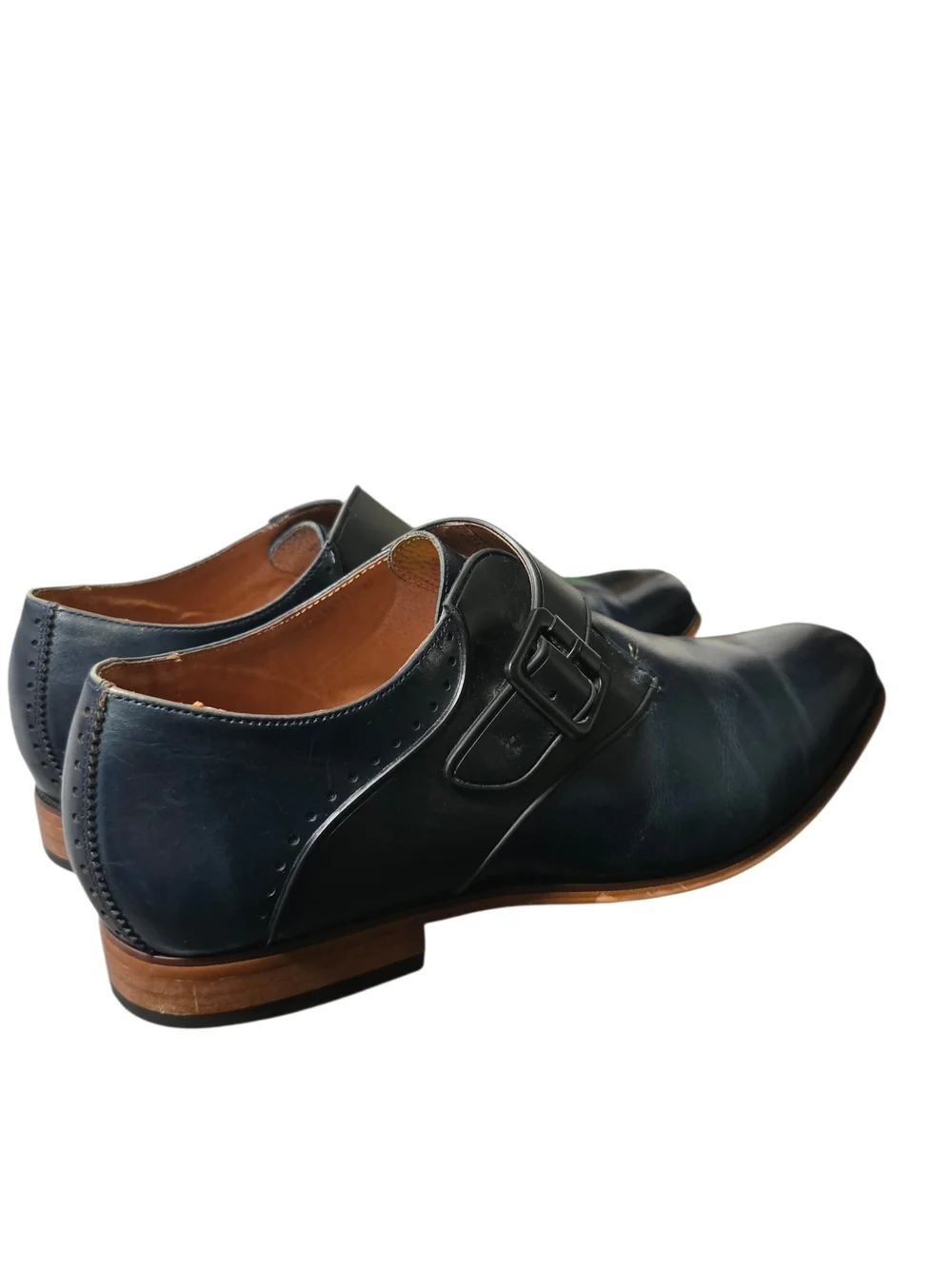 Stacy Adams Men's Ink Blue/black Leather Monk Strap Dress Shoes Size 9.5